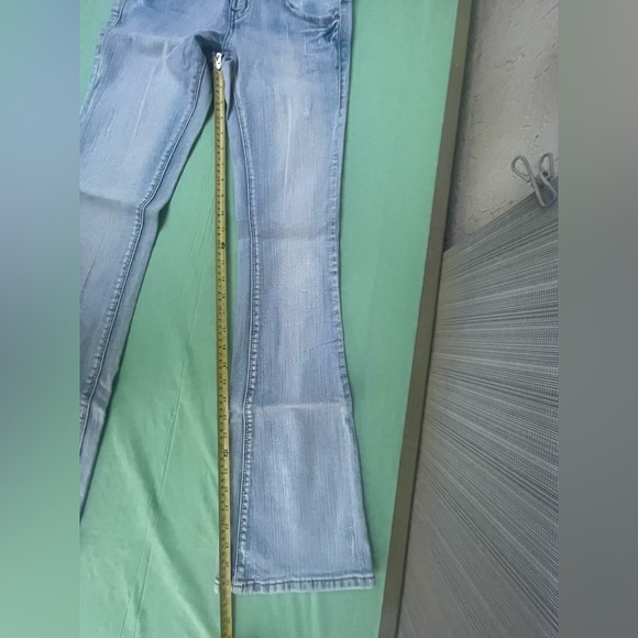 Amethyst low rise Jeans Faded Blue Flare Jeans size 0 juniors flap pockets - Picture 10 of 12